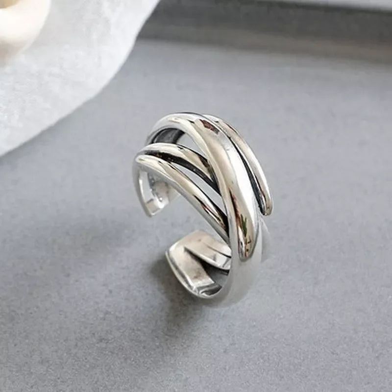 Vintage Layered Open Rings Chains Finger Rings for Men Women