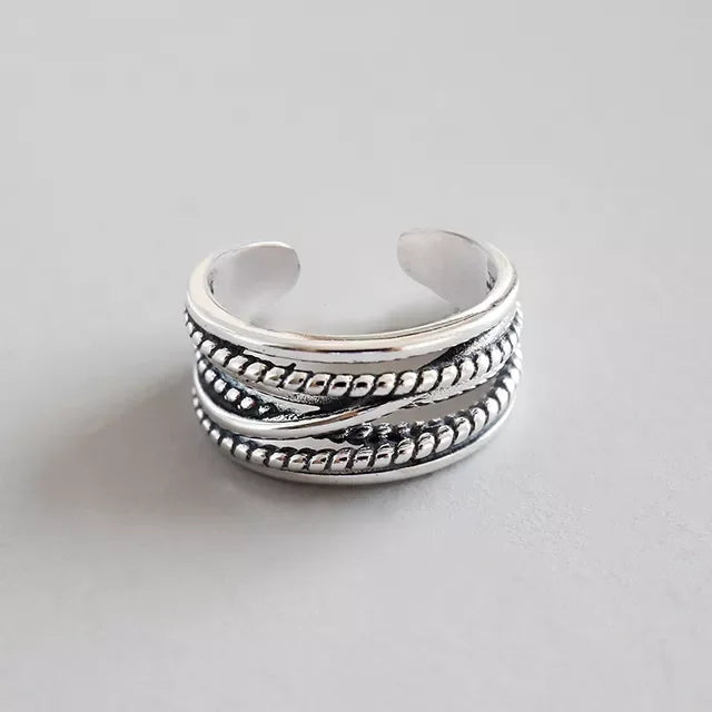 Vintage Layered Open Rings Chains Finger Rings for Men Women