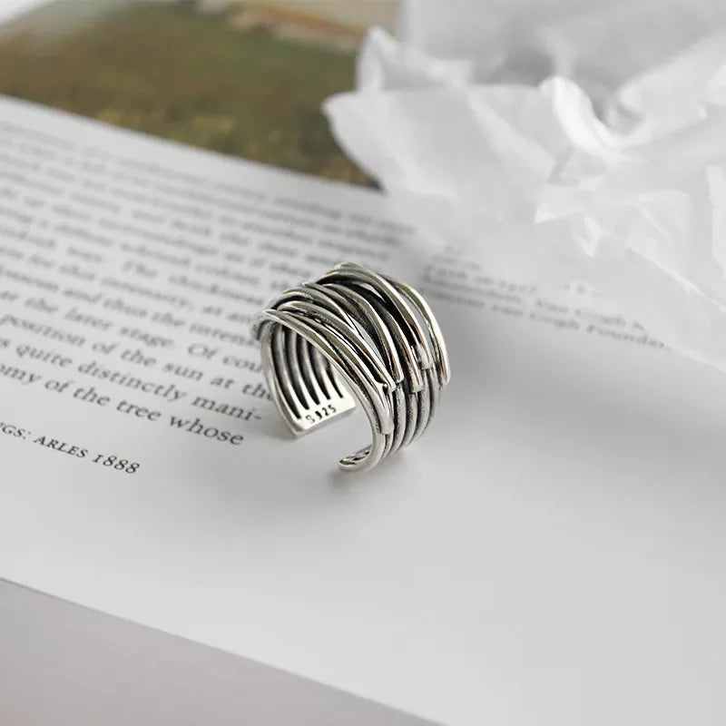 Vintage Layered Open Rings Chains Finger Rings for Men Women