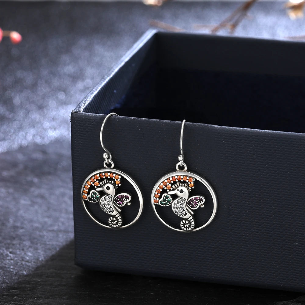 Zircon Seahorse Drop Earrings 925 Silver Fine Jewelry Women Gift