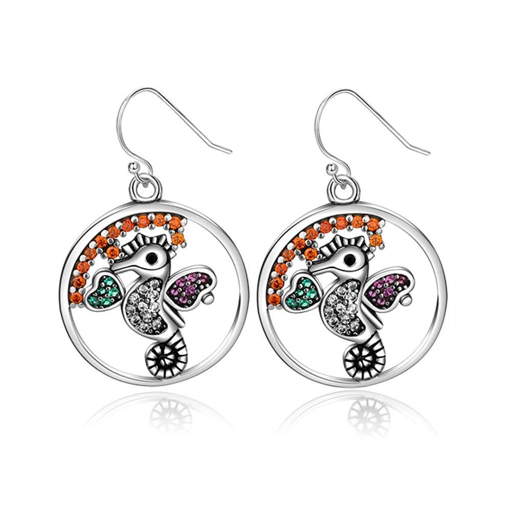 Zircon Seahorse Drop Earrings 925 Silver Fine Jewelry Women Gift