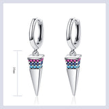 Zircon Triangle Pendant Earrings 925 Sterling Silver Hoop Earrings
