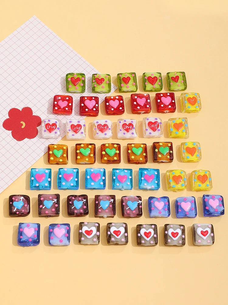 Hand-painted Love Wave Dot Glass Beads DIY Jewelry Accessories