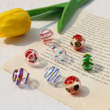 Hand Painted Wave Line Wind Bell Santa Claus Tree Glass Bubble DIY Hand Jewelry
