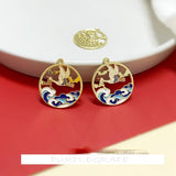 Alloy Tide Deer Crane Ceiling Fan Earrings