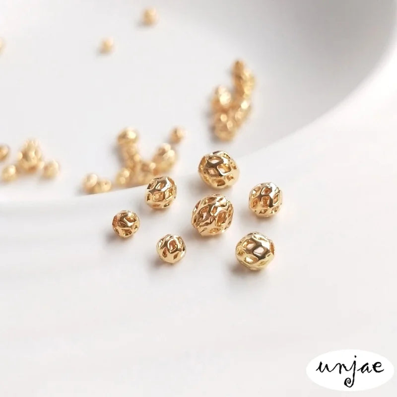 Color-preserving 14K bag beads hollow loose net round beads diy bracelet jewelry