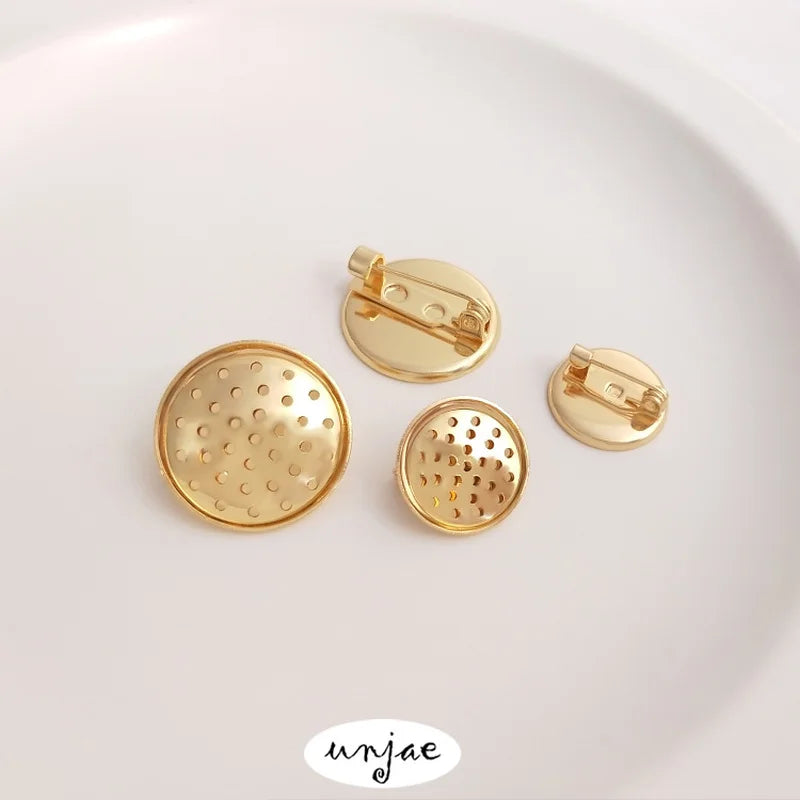 14K Copper-Clad Net Plate Brooch DIY Jewelry Material Disc