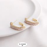 14K Gold-Coated T Cubic Zircon C-Shaped Belt Earrings