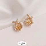 14K Gold-Coated Zirconium Fish-Shaped Earrings with 925 Silver Needle