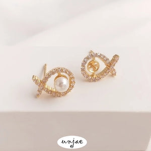 14K Gold-Coated Zirconium Fish-Shaped Earrings with 925 Silver Needle