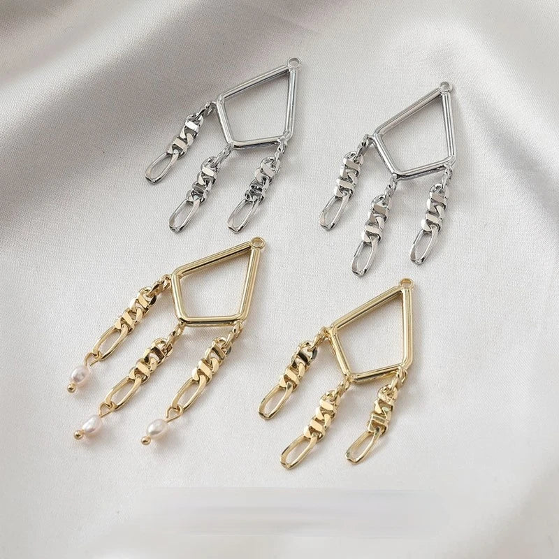 14K Diamond Chain Tassel Pendant DIY Earrings Accessories 2PCS