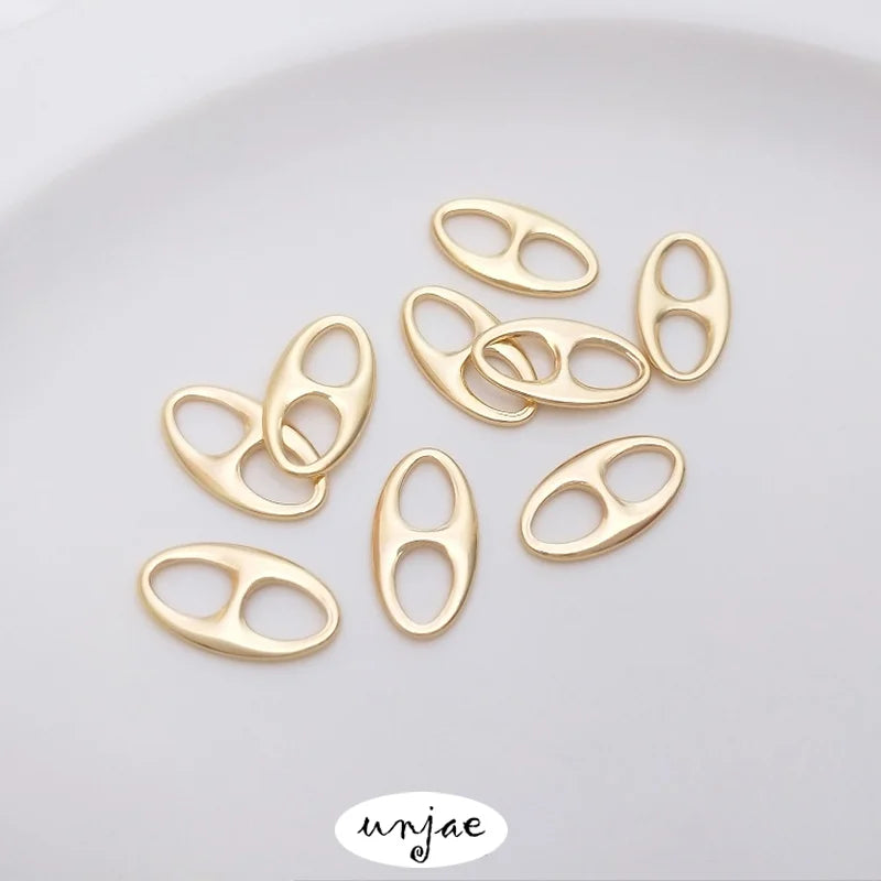 14K Double-Hole Pig Nose Oval Connector for DIY Jewelry