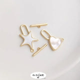 14K Inlaid Mother Shell Peach Heart OT Buckle DIY Jewelry Connector