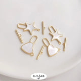 14K Inlaid Mother Shell Peach Heart OT Buckle DIY Jewelry Connector