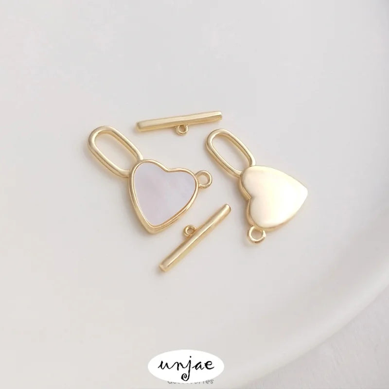 14K Inlaid Mother Shell Peach Heart OT Buckle DIY Jewelry Connector