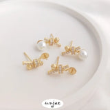 14K Inlaid Zircon Bow Bead Earrings 925 Silver DIY Pearl Earrings