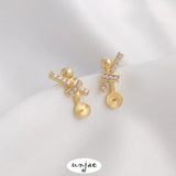 14K Inlaid Zircon Bow Bead Earrings 925 Silver DIY Pearl Earrings