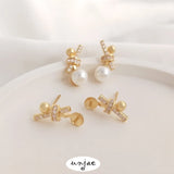 14K Inlaid Zircon Bow Bead Earrings 925 Silver DIY Pearl Earrings
