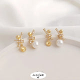 14K Inlaid Zircon Bow Bead Earrings 925 Silver DIY Pearl Earrings