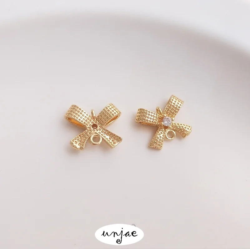 14K Inlaid Zirconium Bow Double Hanging Pendant Accessories