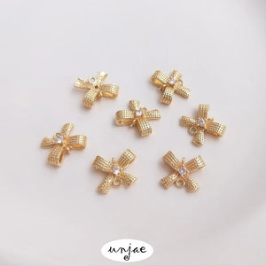 14K Inlaid Zirconium Bow Double Hanging Pendant Accessories