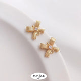 14K Inlaid Zirconium Bow Double Hanging Pendant Accessories