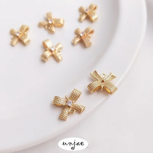 14K Inlaid Zirconium Bow Double Hanging Pendant Accessories