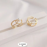 14K Gold-Plated Zircon Half-Hole Pearl Holder Knotted Ring DIY Open Ring
