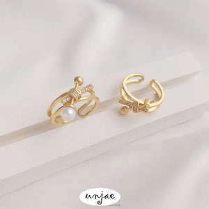 14K Gold-Plated Zircon Half-Hole Pearl Holder Knotted Ring DIY Open Ring