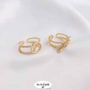 14K Gold-Plated Zircon Half-Hole Pearl Holder Knotted Ring DIY Open Ring