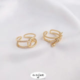 14K Gold-Plated Zircon Half-Hole Pearl Holder Knotted Ring DIY Open Ring