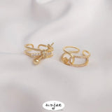 14K Gold-Plated Zircon Half-Hole Pearl Holder Knotted Ring DIY Open Ring