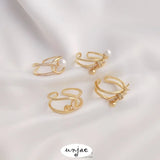 14K Gold-Plated Zircon Half-Hole Pearl Holder Knotted Ring DIY Open Ring