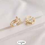 14K Gold-Plated Zircon Half-Hole Pearl Holder Knotted Ring DIY Open Ring