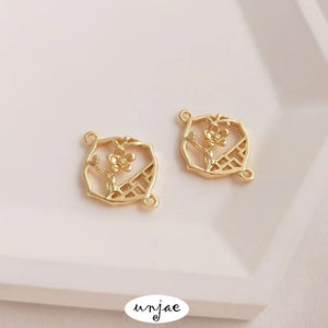 14K Plum Blossom Window Double Hanging Connecting Piece Earrings