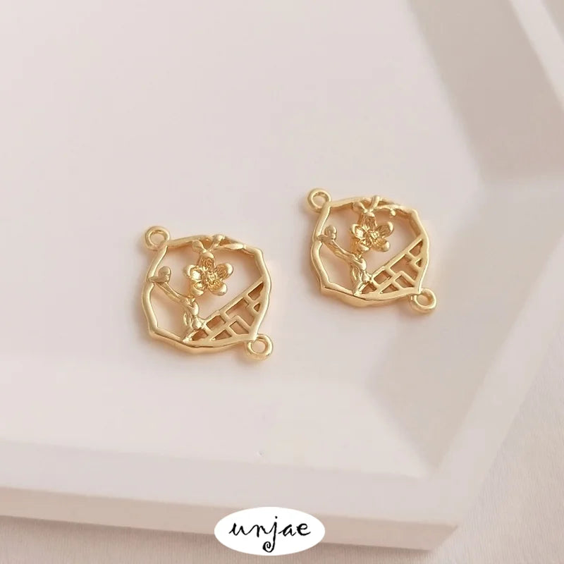 14K Plum Blossom Window Double Hanging Connecting Piece Earrings