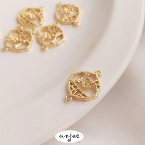14K Plum Blossom Window Double Hanging Connecting Piece Earrings