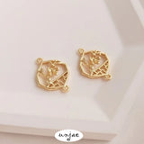 14K Plum Blossom Window Double Hanging Connecting Piece Earrings