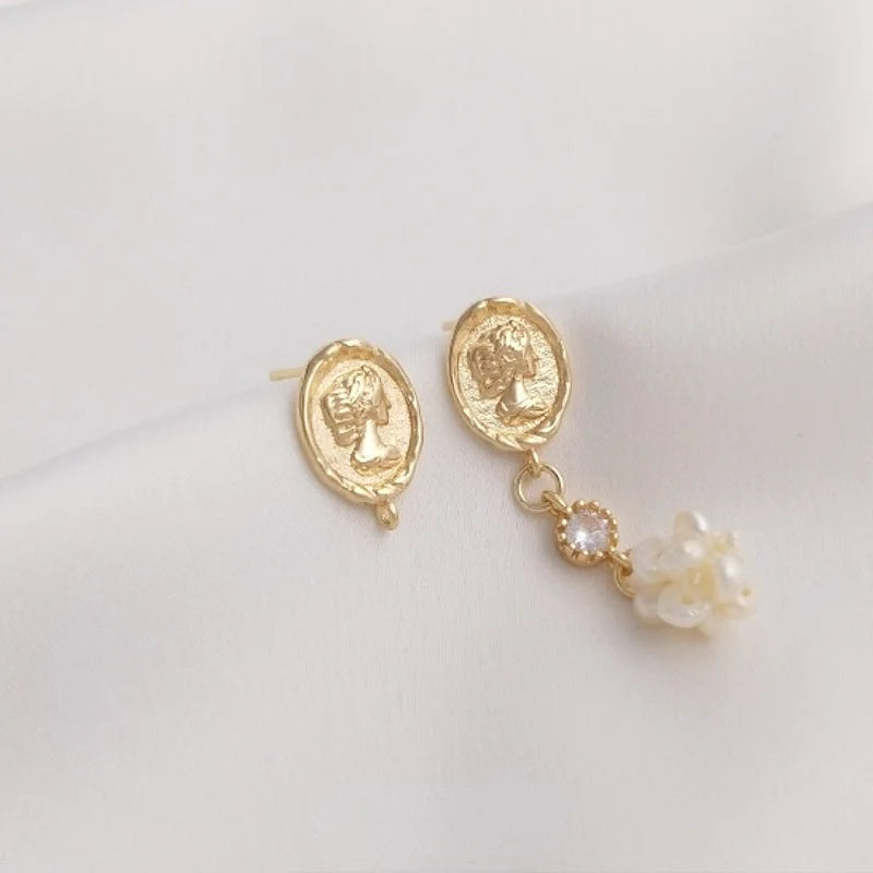 14K Queen Head Coin Earrings 925 Silver DIY Retro Ear Jewelry
