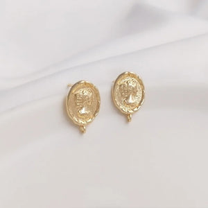 14K Queen Head Coin Earrings 925 Silver DIY Retro Ear Jewelry