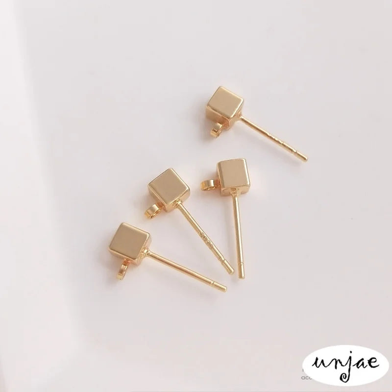 14K Square Earrings S925 Silver Needle DIY Ear Jewelry