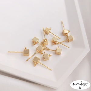 14K Square Earrings S925 Silver Needle DIY Ear Jewelry