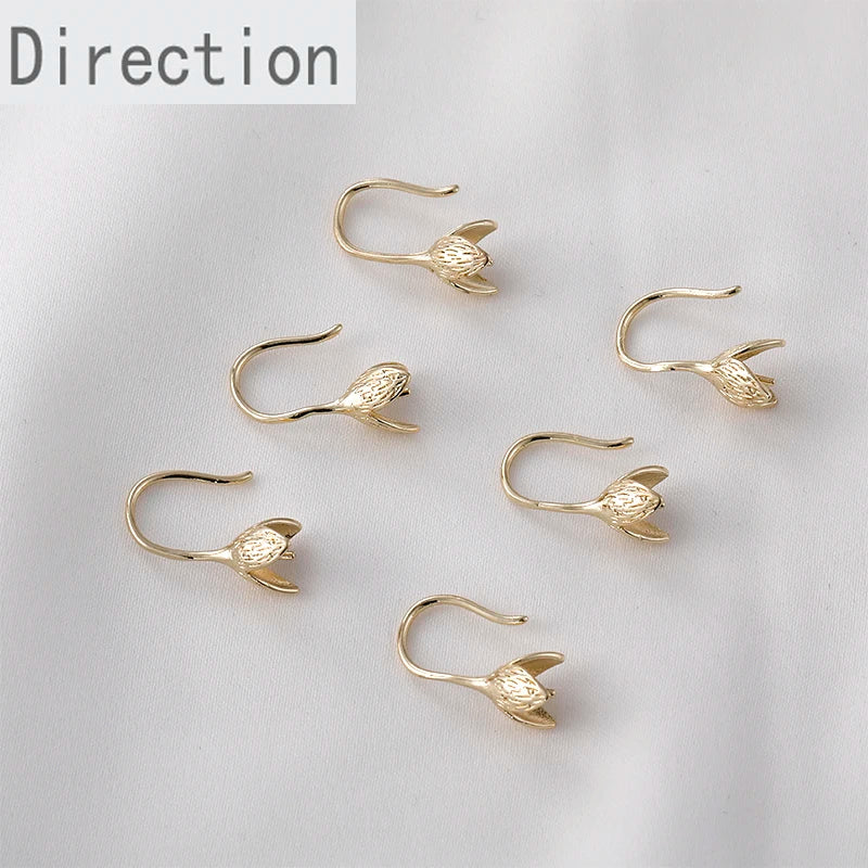 14k Gold-Clad Leaf Flower Hat Holder Sticky Pearl Ear Hook DIY Earrings