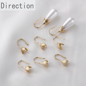 14k Gold-Clad Leaf Flower Hat Holder Sticky Pearl Ear Hook DIY Earrings