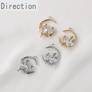 14k Gold-Plated Moon Cat Zircon Pendant DIY Accessory