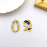 Alloy Oil Painting Girl Pearl Collar with Earrings DIY Necklace