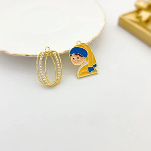 Alloy Oil Painting Girl Pearl Collar with Earrings DIY Necklace
