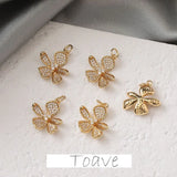 Copper Gold-Plated Rhinestone Zircon Flower Pendant DIY Earrings
