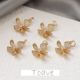 Copper Gold-Plated Rhinestone Zircon Flower Pendant DIY Earrings