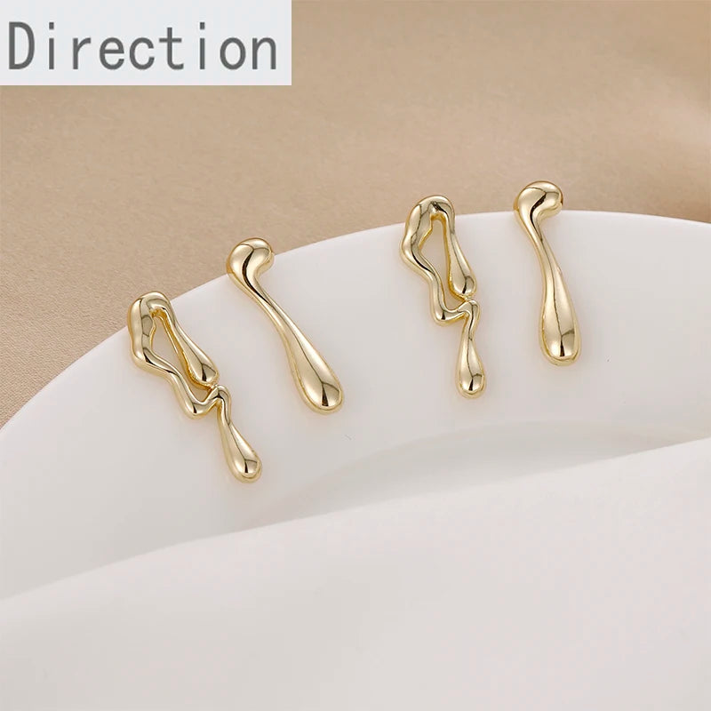 Copper Plated 14k Minimalist Asymmetrical Water Drop Earrings